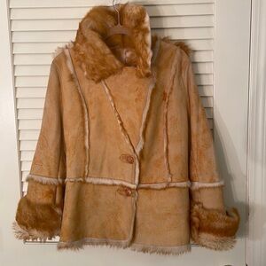 Stunning Suede & Fur Peplum Jacket Hand Dyed Orange & Tan One of a Kind! Custom